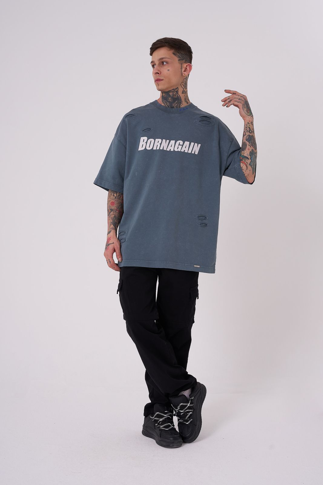 Born Again Distressed Graphic T-Shirt – Edgy Oversized Tee with Bold Design