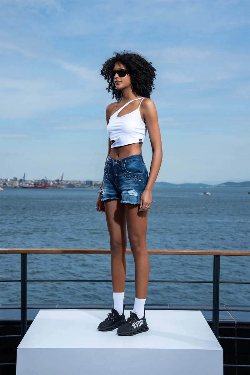 Black Washed Studded Denim Shorts – Urban Cool Reimagined