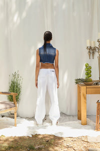 Studded Denim Crop Vest – Edgy Elegance for Summer